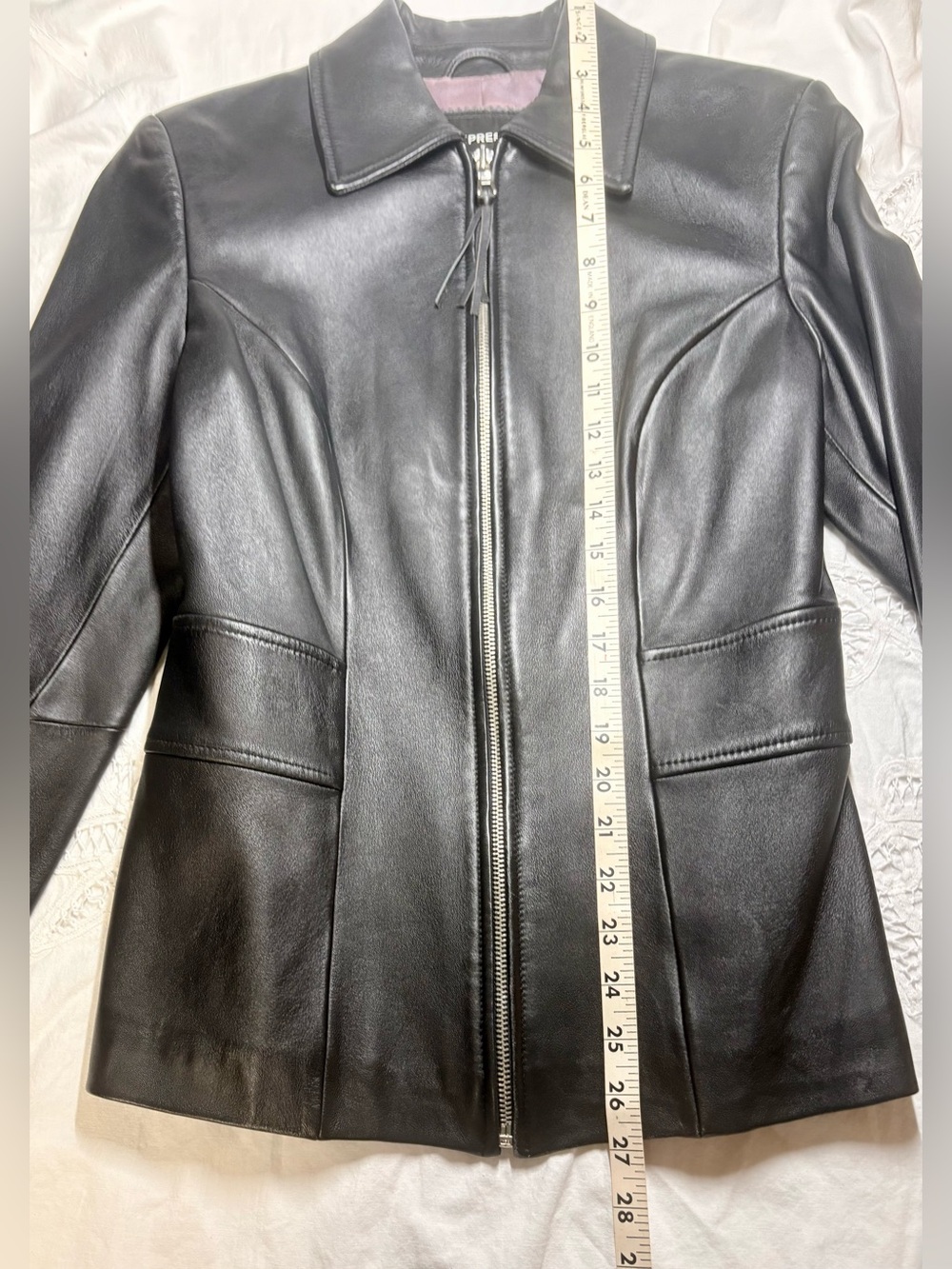 Express 100% Genuine Leather Black Zip Front Fitted Jacket Y2K Minimalist Sz 6 - Picture 9 of 12